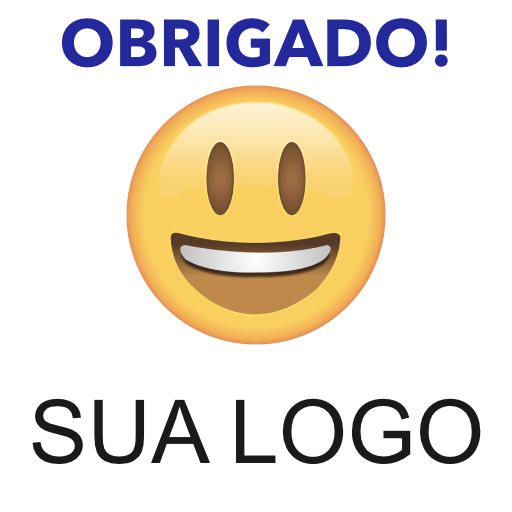 Exemplo de figurinha para WhatsApp: obrigado com emoji sorridente e sua logo